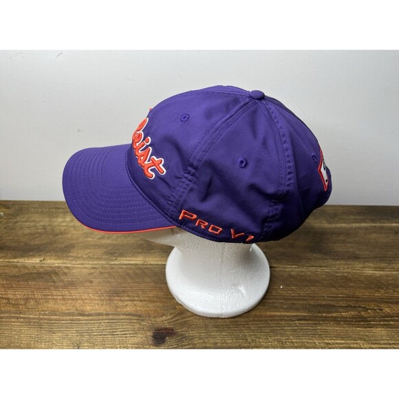Titleist Hat Men Adjustable Purple Embroidered Logo FJ Pro V1 Strapback Golf Cap - Picture 3 of 8